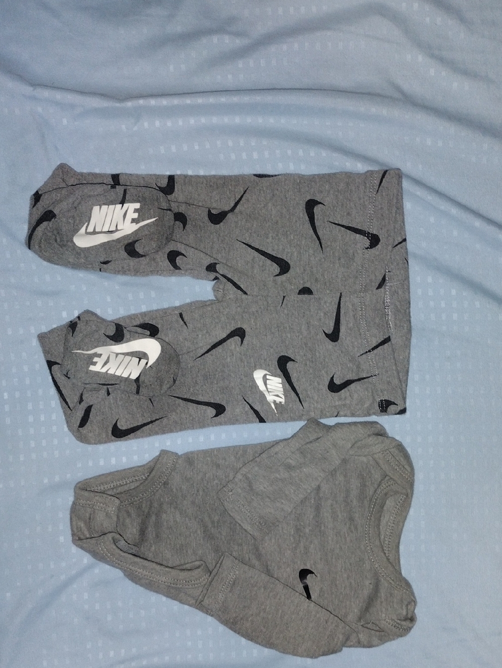 Nike Baby Gear Gray Leggings with Black Swoosh and White Logos